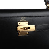 Pre-owned Hermes Kelly Sellier 28 Black Box Gold Hardware - Thumbnail View 7