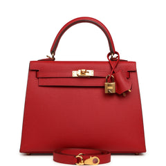 Hermes Kelly Sellier 25 Rouge Piment Epsom Gold Hardware