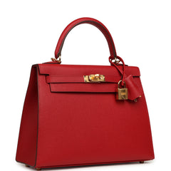 Hermes Kelly Sellier 25 Rouge Piment Epsom Gold Hardware