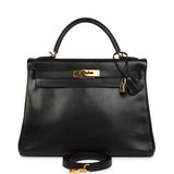 Vintage Hermes Kelly Retourne 32 Black Box Gold Hardware - Thumbnail View 1
