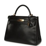 Vintage Hermes Kelly Retourne 32 Black Box Gold Hardware - Thumbnail View 5