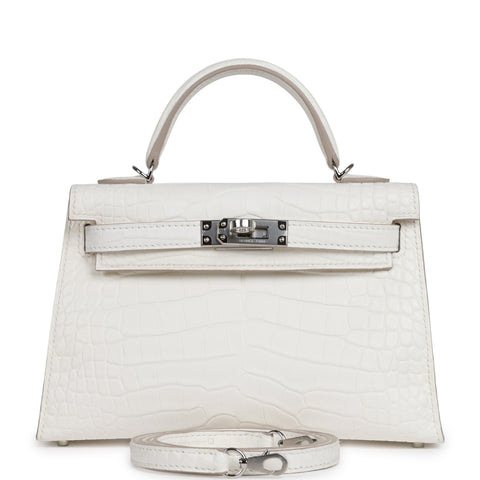 Hermes Kelly Sellier 20 Creme Chantilly Matte Alligator Palladium Hardware