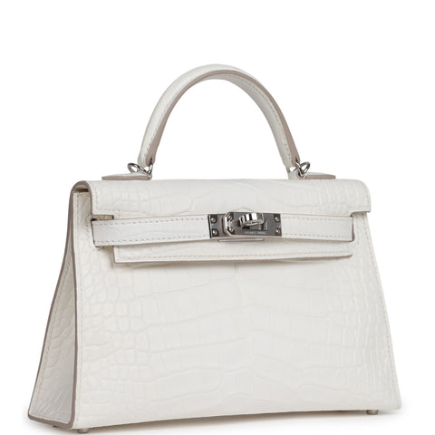 Hermes Kelly Sellier 20 Creme Chantilly Matte Alligator Palladium Hardware