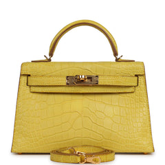 Pre-owned Hermes Kelly 20 Sellier Mimosa Matte Alligator Gold Hardware