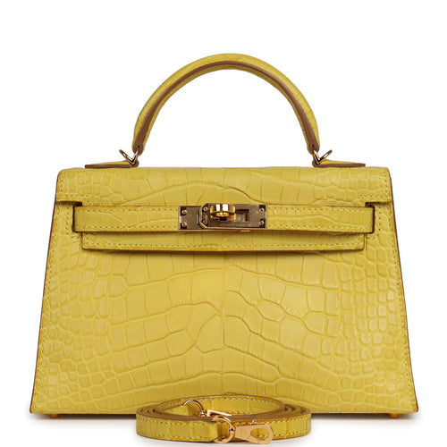 Pre-owned Hermes Kelly Sellier 20 Mimosa Matte Alligator Gold Hardware