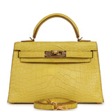 Pre-owned Hermes Kelly 20 Sellier Mimosa Matte Alligator Gold Hardware - Thumbnail View 1
