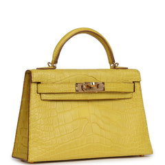 Pre-owned Hermes Kelly 20 Sellier Mimosa Matte Alligator Gold Hardware