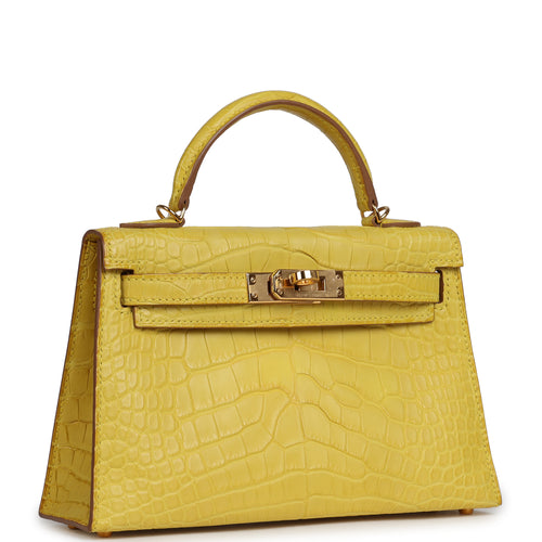 Pre-owned Hermes Kelly Sellier 20 Mimosa Matte Alligator Gold Hardware