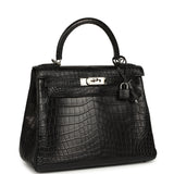 Pre-owned Hermes Kelly Retourne 28 Black Matte Niloticus Crocodile Palladium Hardware - Thumbnail View 2