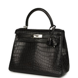 Pre-owned Hermes Kelly Retourne 28 Black Matte Niloticus Crocodile Palladium Hardware - Thumbnail View 5