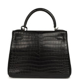 Pre-owned Hermes Kelly Retourne 28 Black Matte Niloticus Crocodile Palladium Hardware - Thumbnail View 4