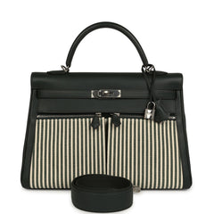 Hermes Kelly Lakis 35 Vert Anglais Swift, Toile Riga Palladium Hardware