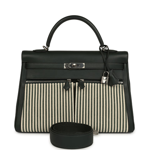 Hermes Kelly Lakis 35 Vert Anglais Swift, Toile Riga Palladium Hardware