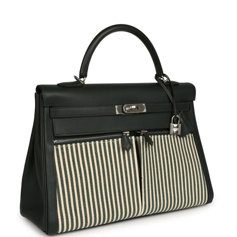 Hermes Kelly Lakis 35 Vert Anglais Swift, Toile Riga Palladium Hardware