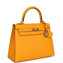 Hermes Special Order (HSS) Kelly Sellier 25 Jaune D'Or Verso Epsom Gold Hardware