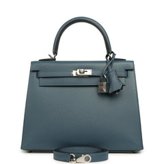 Hermes Kelly Sellier 25 Bleu Tempette Madame Palladium Hardware