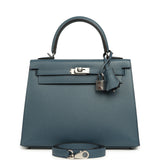 Hermes Kelly Sellier 25 Bleu Tempette Madame Palladium Hardware - Thumbnail View 1