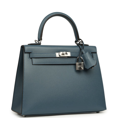Hermes Kelly Sellier 25 Bleu Tempette Madame Palladium Hardware