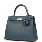 Hermes Kelly Sellier 25 Bleu Tempette Madame Palladium Hardware - Thumbnail View 5