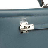Hermes Kelly Sellier 25 Bleu Tempette Madame Palladium Hardware - Thumbnail View 7