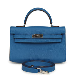Pre-owned Hermes Micro Kelly 15 Mykonos Epsom Palladium Hardware