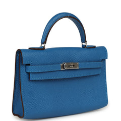 Pre-owned Hermes Micro Kelly 15 Mykonos Epsom Palladium Hardware