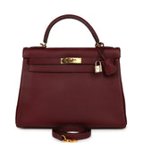 Vintage Hermes Kelly Retourne 32 Rouge H Fjord Gold Hardware - Thumbnail View 1