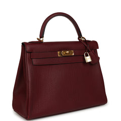 Vintage Hermes Kelly Retourne 32 Rouge H Fjord Gold Hardware