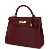 Vintage Hermes Kelly Retourne 32 Rouge H Fjord Gold Hardware - Thumbnail View 5