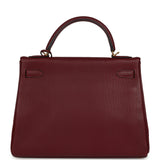 Vintage Hermes Kelly Retourne 32 Rouge H Fjord Gold Hardware - Thumbnail View 4