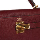 Vintage Hermes Kelly Retourne 32 Rouge H Fjord Gold Hardware - Thumbnail View 7