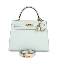 Pre-owned Hermes Kelly Sellier 25 Bleu Brume Epsom Gold Hardware