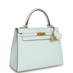 Pre-owned Hermes Kelly Sellier 25 Bleu Brume Epsom Gold Hardware