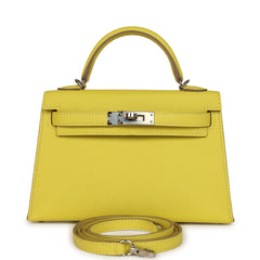 Pre-owned Hermes Kelly Sellier 20 Lime Epsom Palladium Hardware