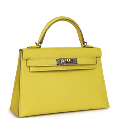 Pre-owned Hermes Kelly Sellier 20 Lime Epsom Palladium Hardware