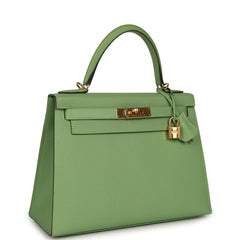 Pre-owned Hermes Kelly Sellier 28 Vert Criquet Epsom Gold Hardware