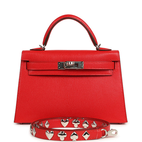 Hermes "Clou De Coeur" Kelly Sellier 20 Rouge De Coeur Chevre Chamkila Palladium Hardware