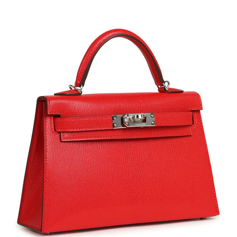 Hermes "Clou De Coeur" Kelly Sellier 20 Rouge De Coeur Chevre Chamkila Palladium Hardware