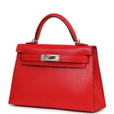 Hermes "Clou De Coeur" Kelly Sellier 20 Rouge De Couer Chevre Chamkila Palladium Hardware - Thumbnail View 5