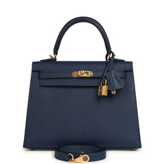 Hermes Kelly Sellier 25 Bleu Navy Epsom Gold Hardware