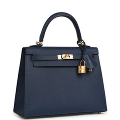 Hermes Kelly Sellier 25 Bleu Navy Epsom Gold Hardware