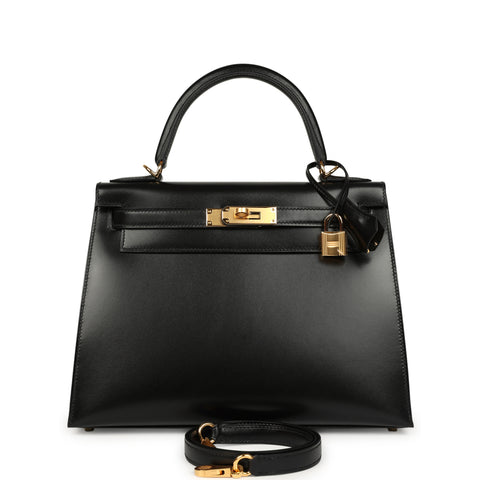 Hermes Kelly Sellier 28 Black Box Gold Hardware