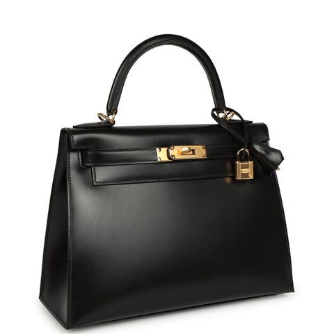 Hermes Kelly Sellier 28 Black Box Gold Hardware