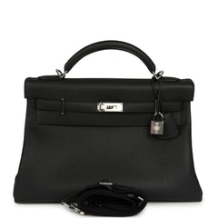 Pre-owned Hermes Kelly 42 Maxi Black Togo Palladium Hardware