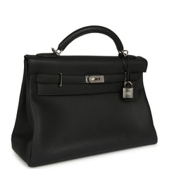 Pre-owned Hermes Kelly 42 Maxi Black Togo Palladium Hardware