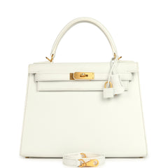 Pre-owned Hermes Special Order (HSS) Kelly Sellier 28 White Epsom Brushed Gold Hardware