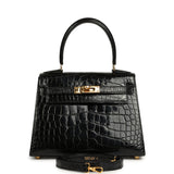 Vintage Hermes Kelly Sellier 20 Black Shiny Alligator Mississippiensis Gold Hardware - Thumbnail View 1