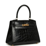 Vintage Hermes Kelly Sellier 20 Black Shiny Alligator Mississippiensis Gold Hardware - Thumbnail View 2