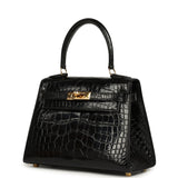 Vintage Hermes Kelly Sellier 20 Black Shiny Alligator Mississippiensis Gold Hardware - Thumbnail View 5