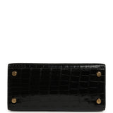 Vintage Hermes Kelly Sellier 20 Black Shiny Alligator Mississippiensis Gold Hardware - Thumbnail View 6